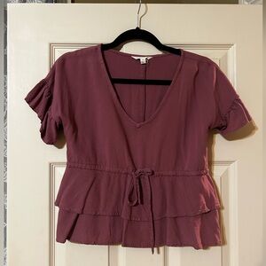 Women's plum colored Ruffle Sleeve Top